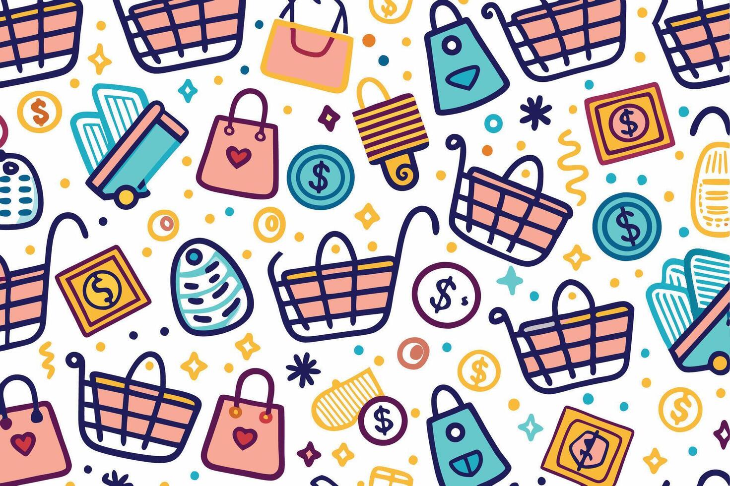 shopping seamless pattern with shopping bags and money icons vector