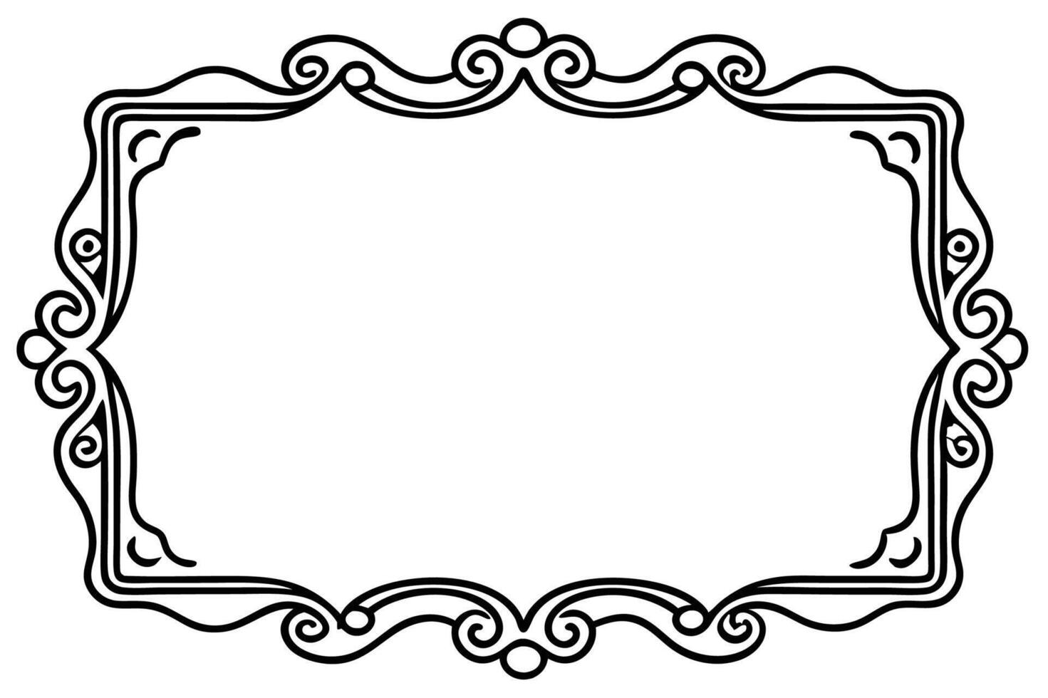 a black and white drawing of a frame with a scroll vector