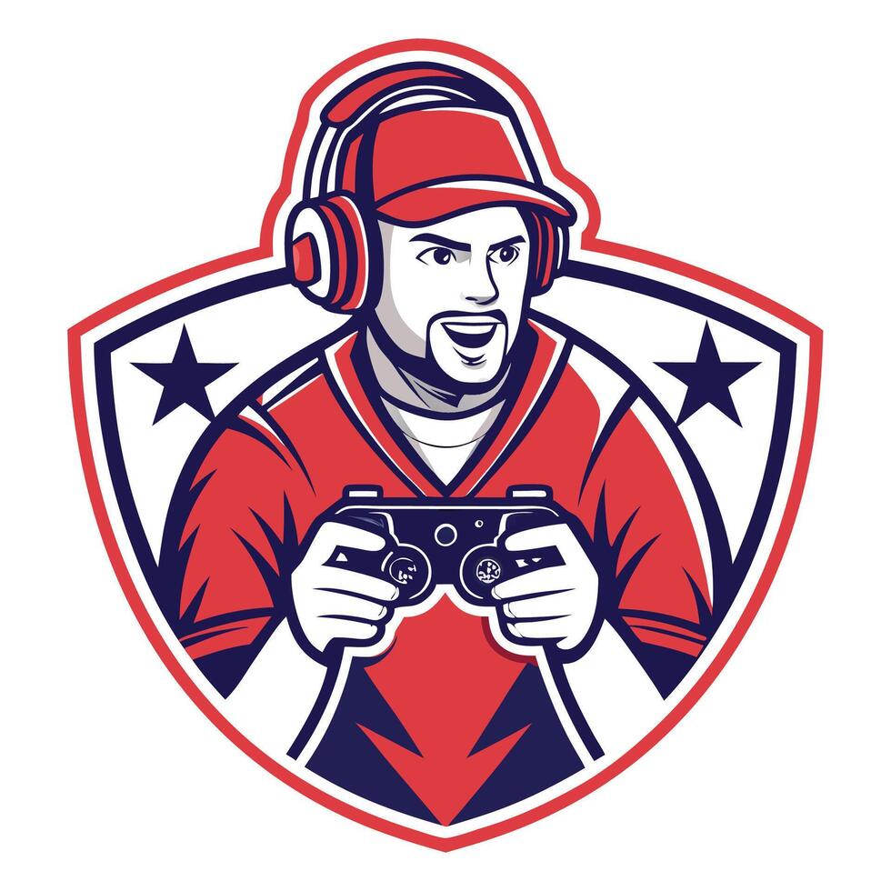 a man in a red hat and red shirt holding a controller vector