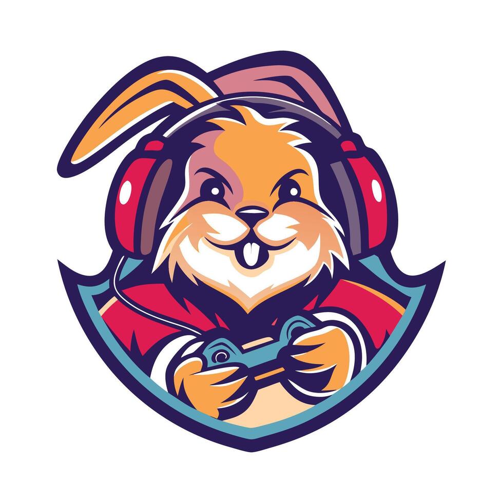 a rabbit wearing headphones and holding a controller vector