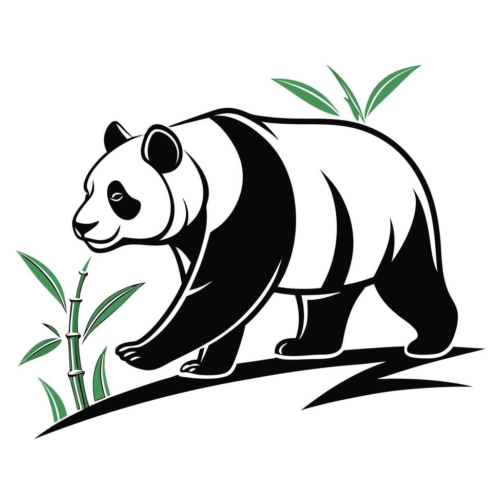 a panda bear walking through bamboo plants vector