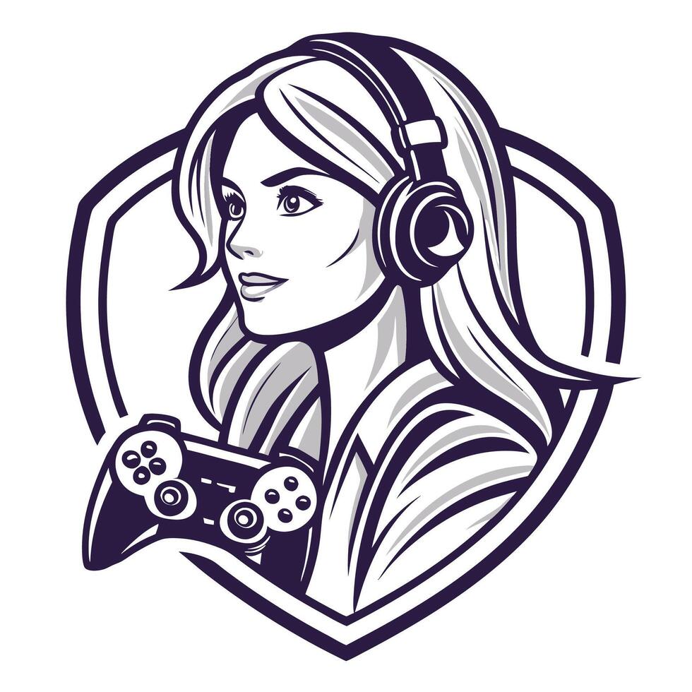 a woman with headphones and a controller vector