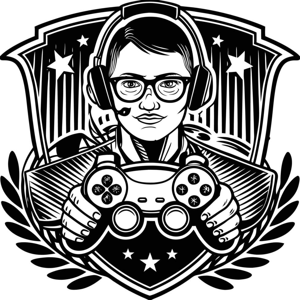 a gamer with a controller in his hand vector