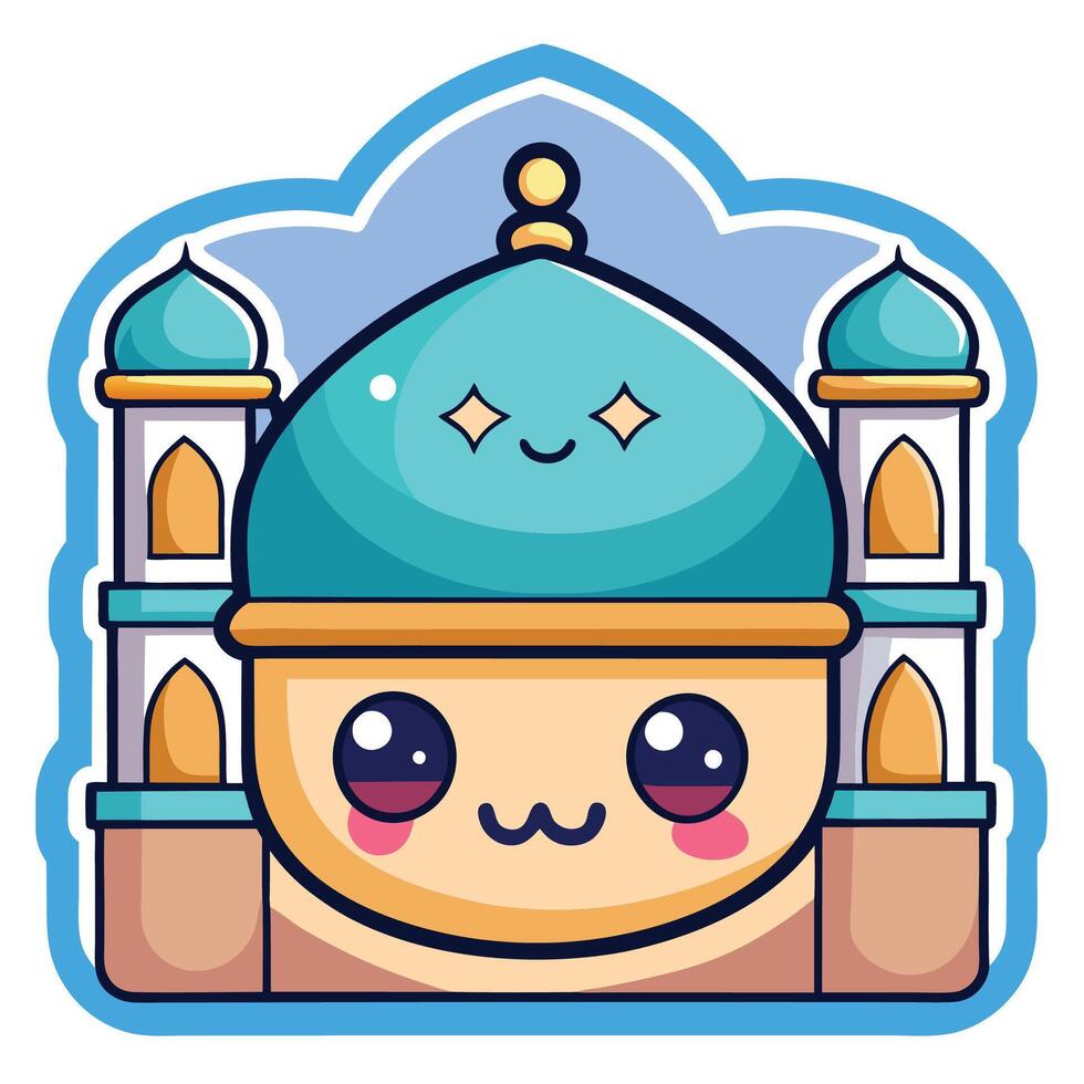 cartoon mosque with a blue dome and a smiling face vector