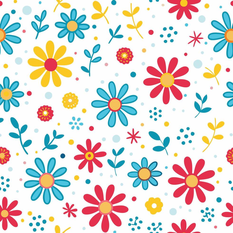 floral seamless pattern with colorful flowers and leaves vector