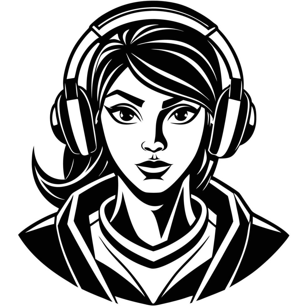 a girl with headphones on her head vector