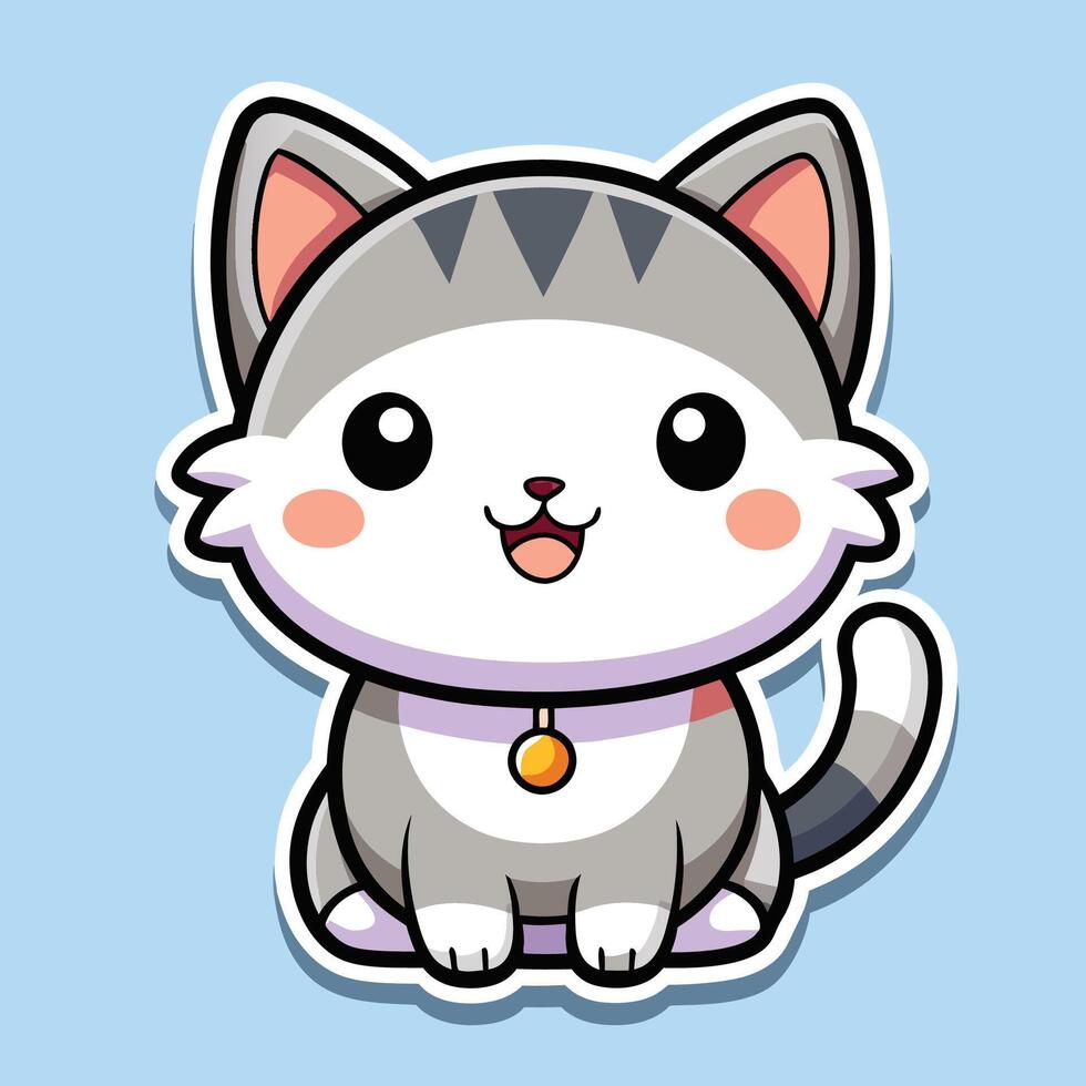 a cute cartoon cat with a collar on a blue background vector