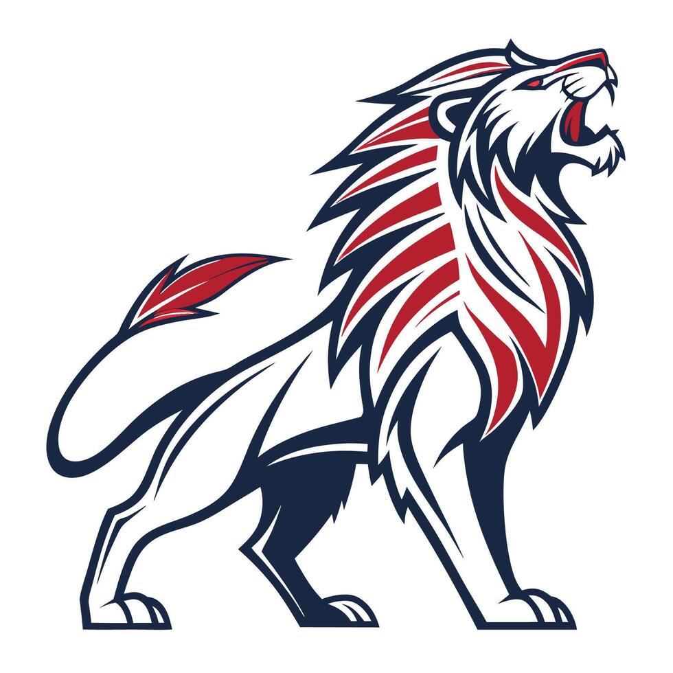 lion mascot with red, white and blue stripes vector