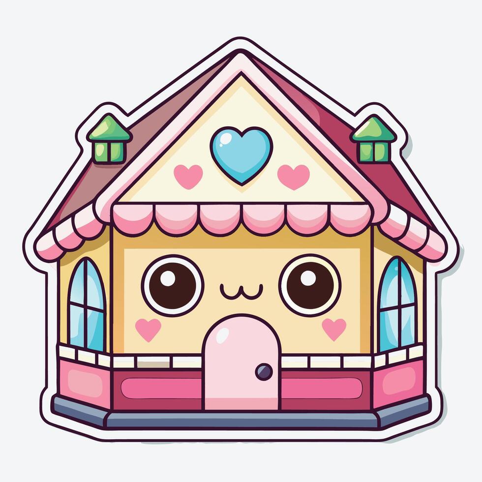a sticker of a cute house with hearts vector