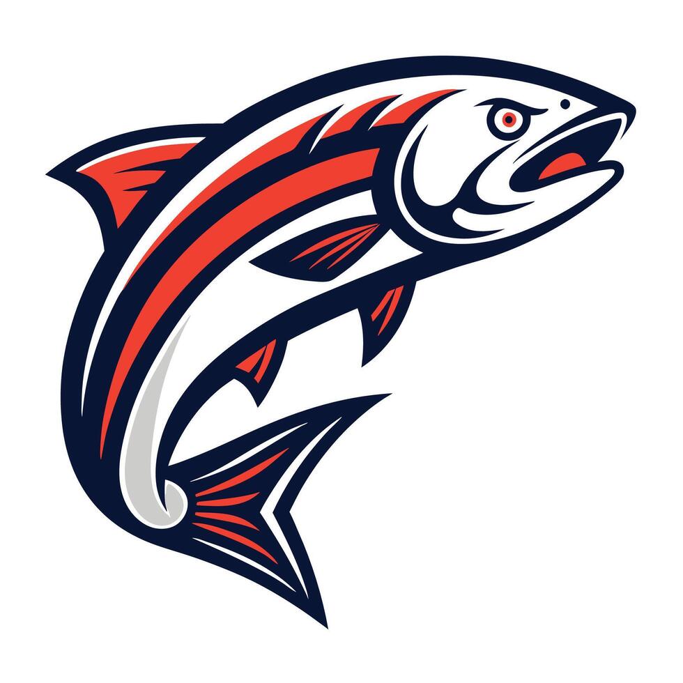 a salmon fish with a red, white and blue striped body vector
