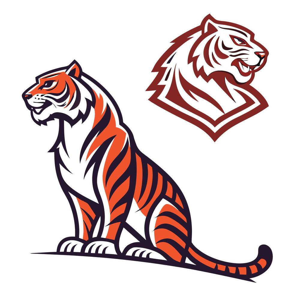 a tiger and a lion are both standing on a white background vector