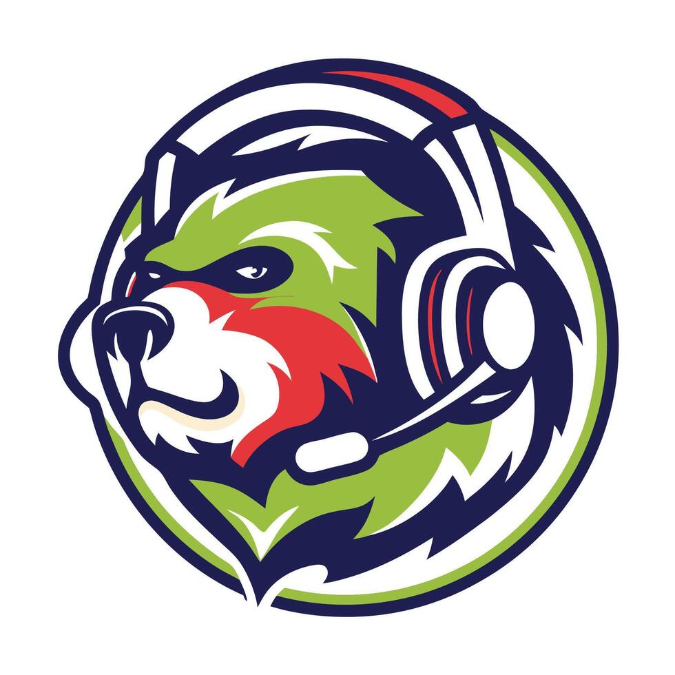 mascot icon illustration of a bear wearing headphones with headphones on head viewed from side on isolated vector