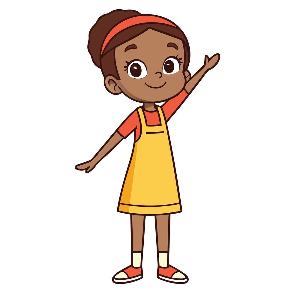a cartoon girl in an apron waving vector