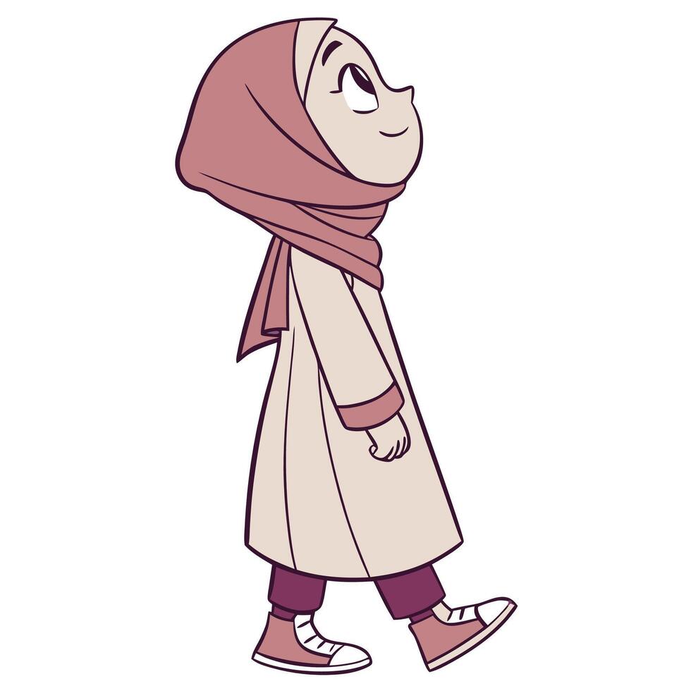 cartoon muslim girl walking illustration vector