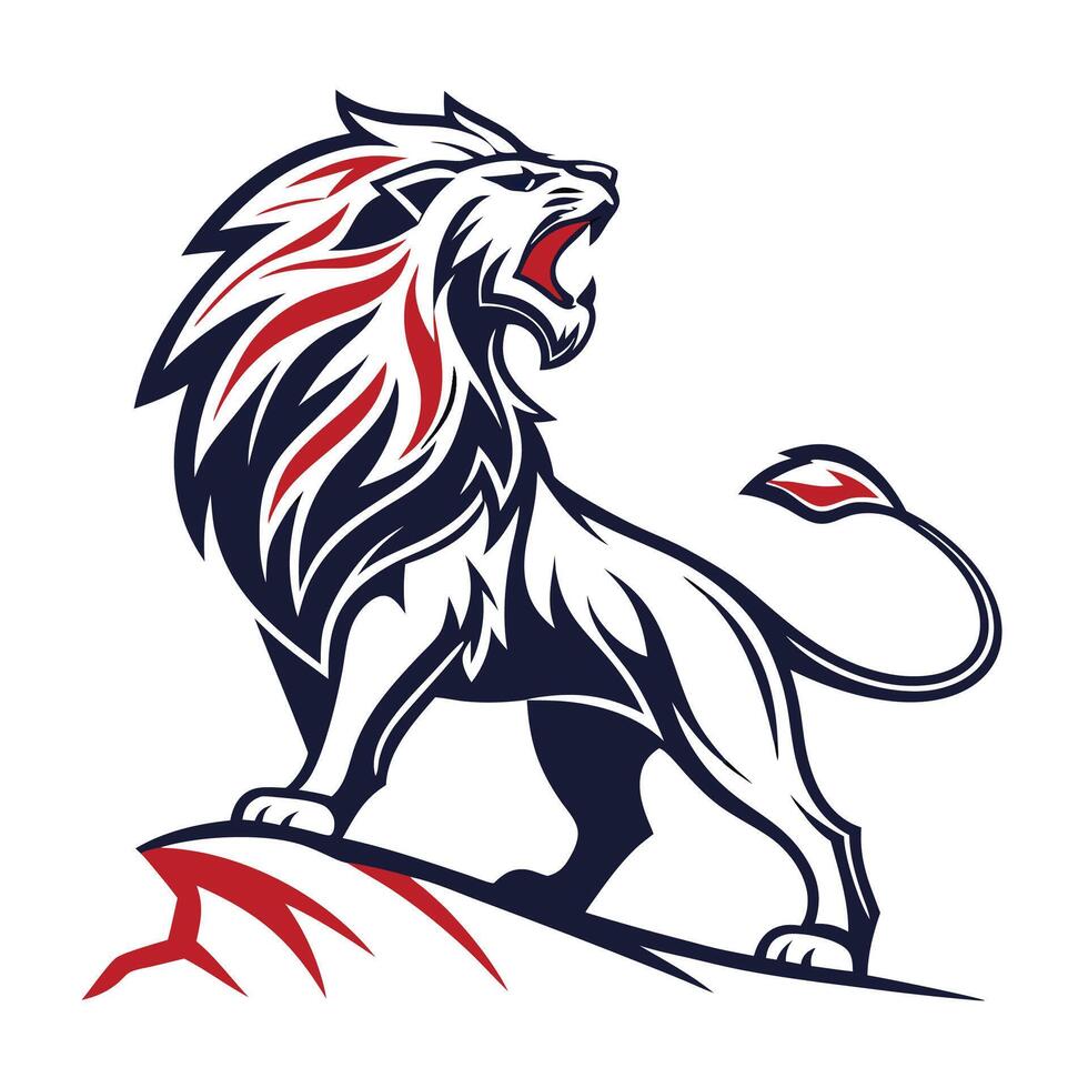 lion roaring on rock lion mascot logo illustration vector