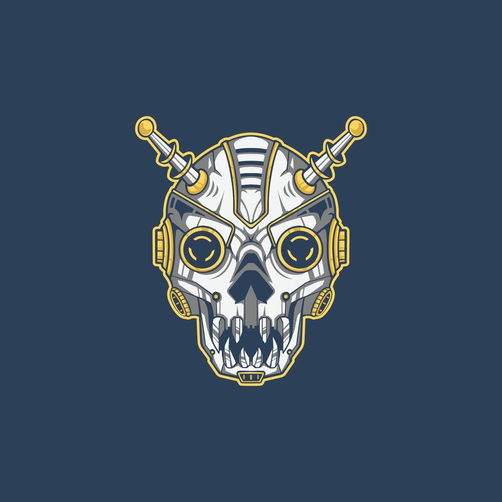 Futuristic metallic robot skull illustration vector