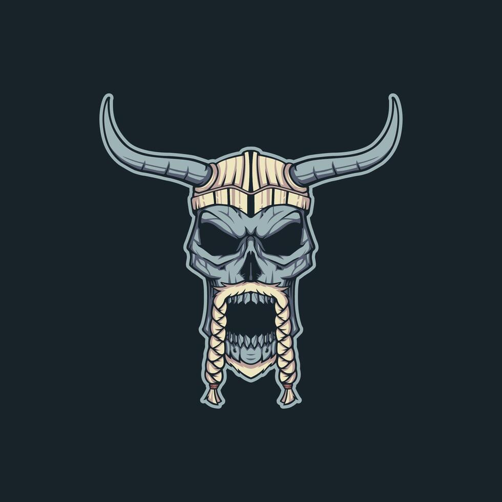 Ancient Viking warrior skull illustration vector