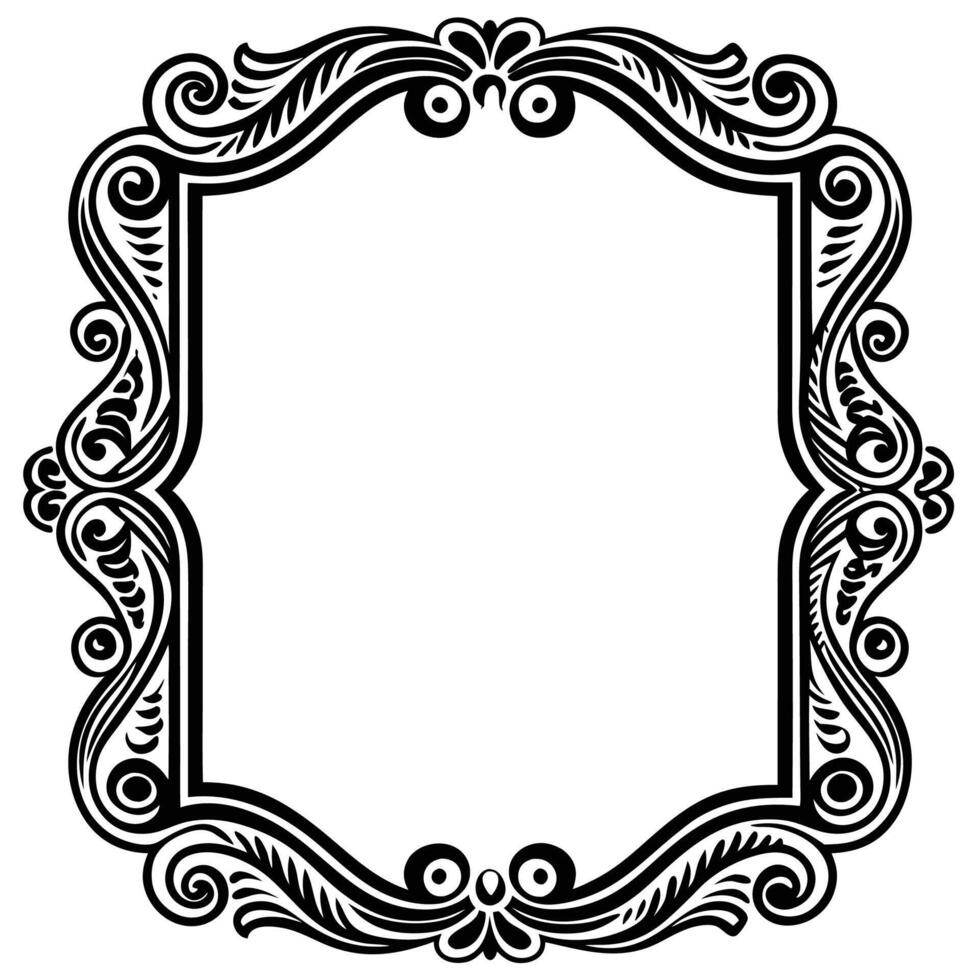 a black and white ornate frame with a scroll vector