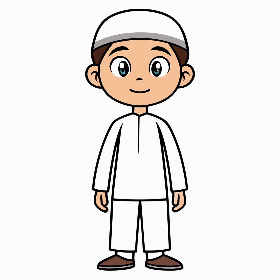 a cartoon muslim boy in a white outfit vector