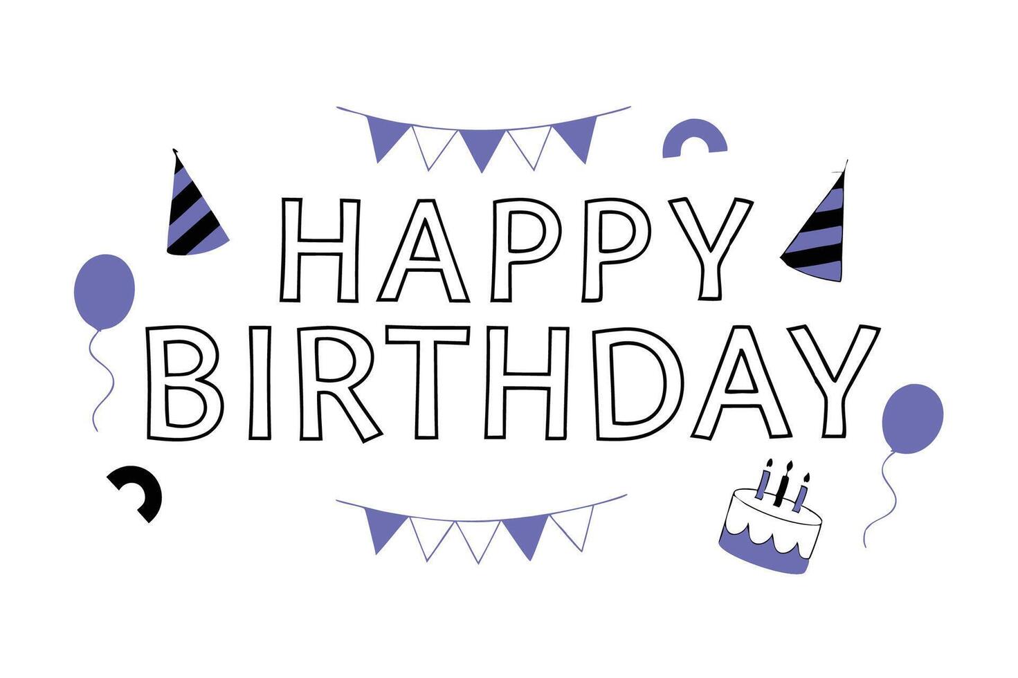 happy birthday card with balloons, cake and confetti vector