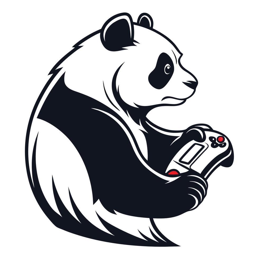 a panda holding a controller in its hands vector