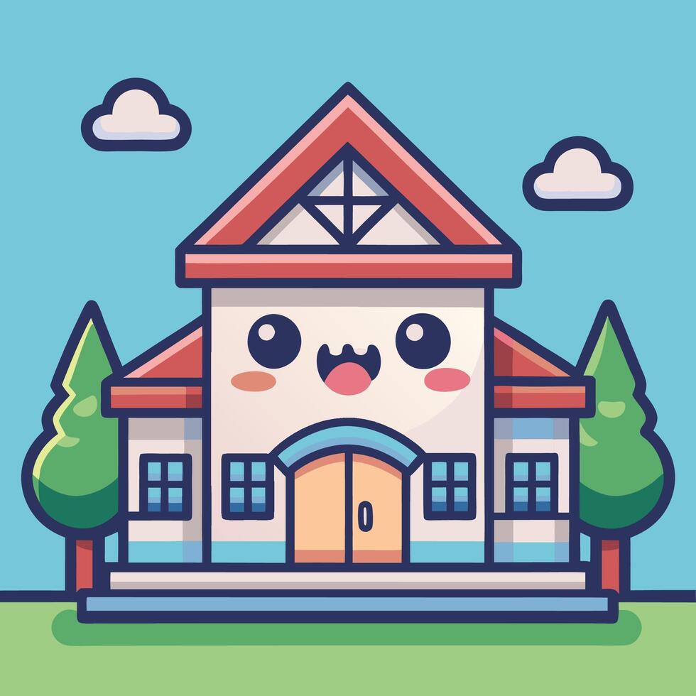 a cartoon house with a smiley face vector