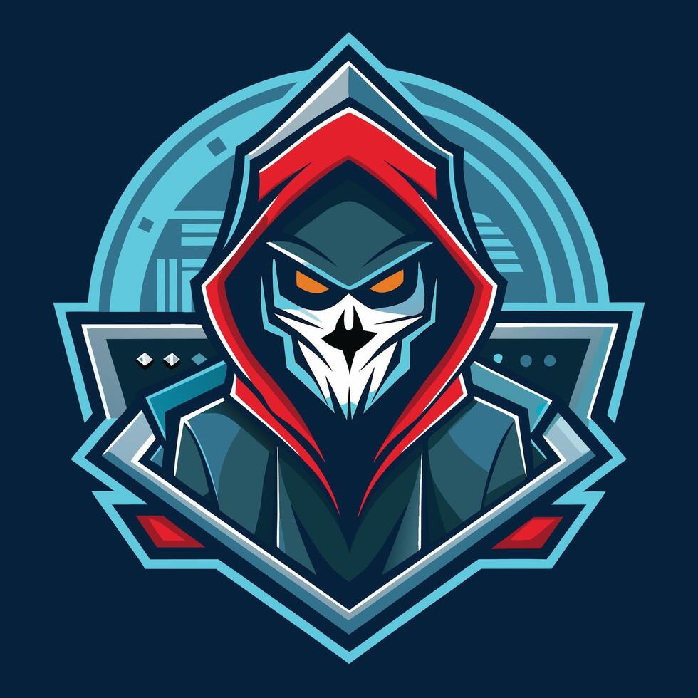 a red hooded man with a red mask on his face vector