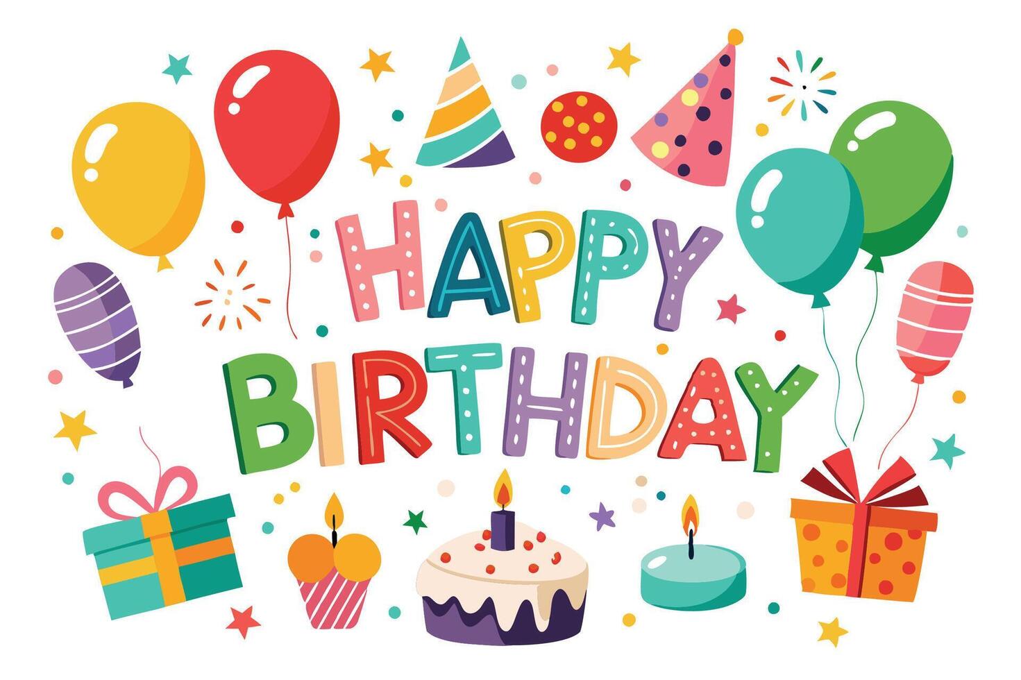 happy birthday card with balloons and gifts vector