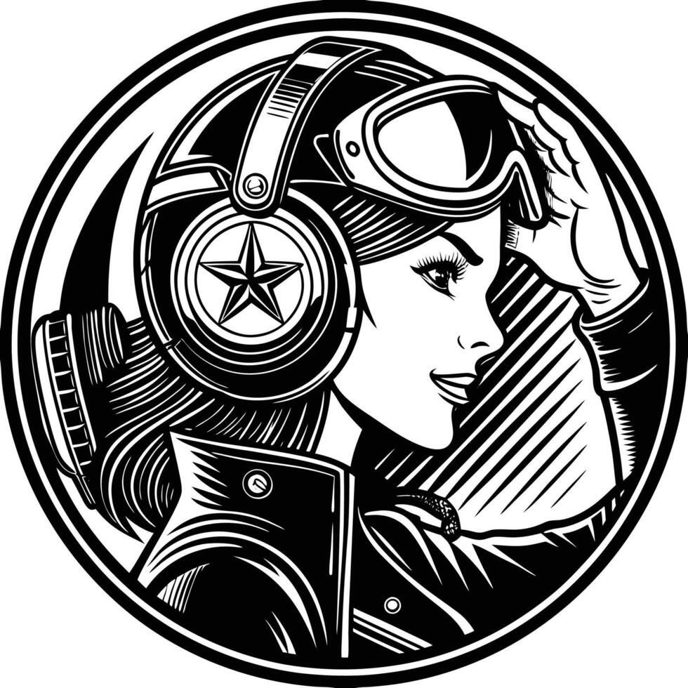 a woman in a helmet with a star on her head vector