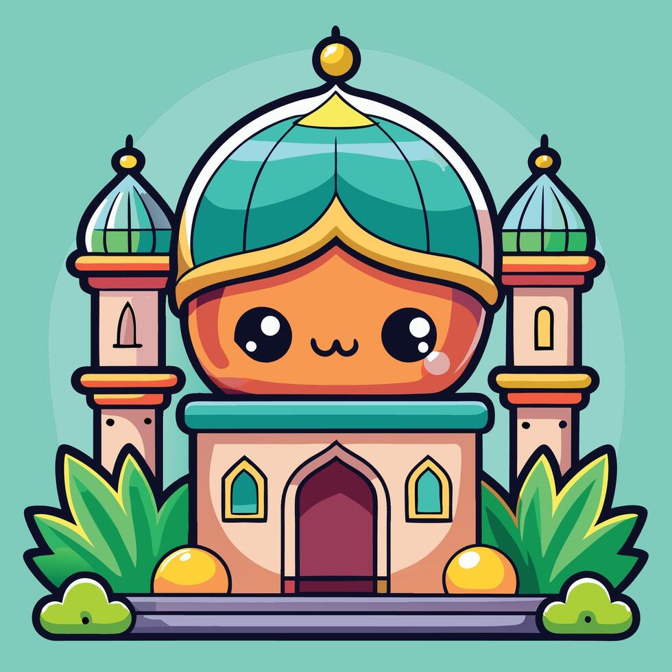 cartoon mosque with a cute face vector