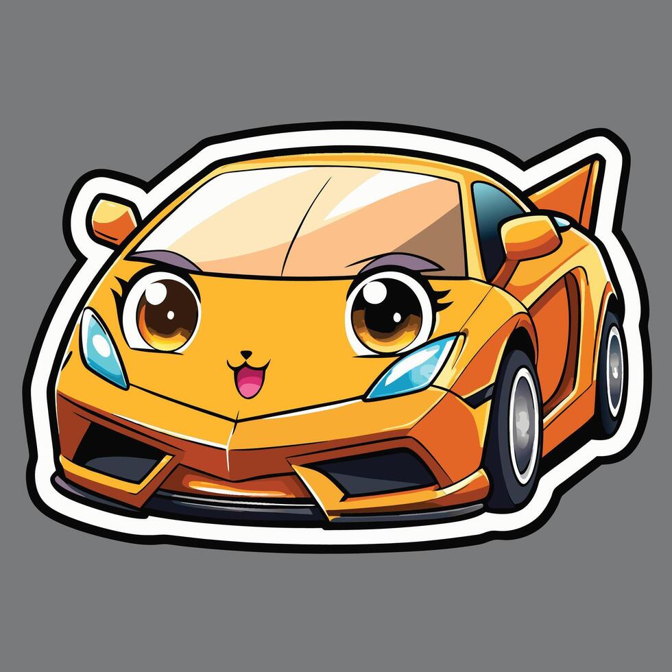 a cartoon car sticker with eyes and a smile vector