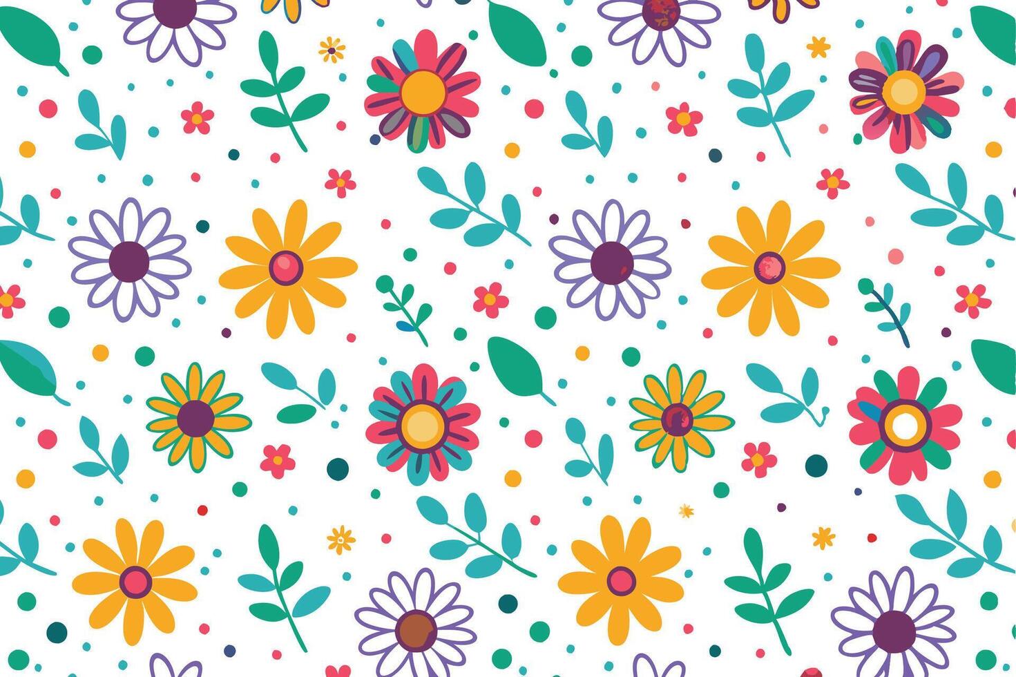 a colorful floral pattern with flowers and leaves vector