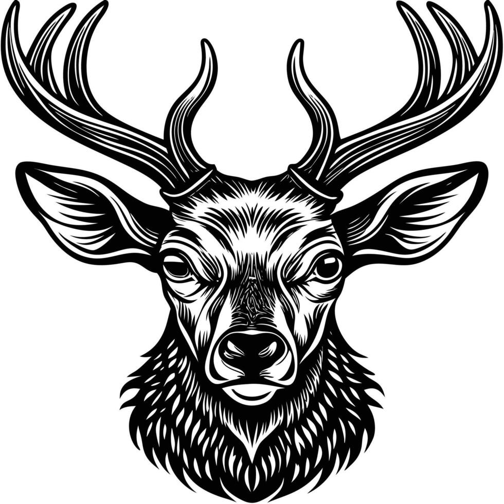 a black and white illustration of a deer head vector