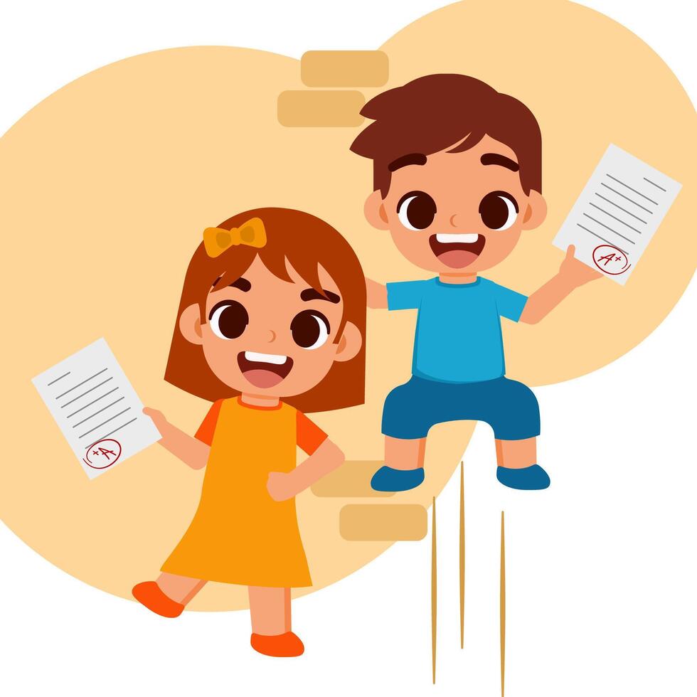 Flat illustration a couple kids very happy with their exam score vector