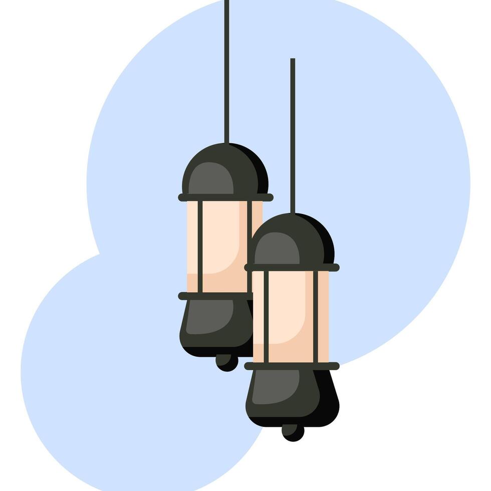 Flat illustration beautifull lantern with blue background, eid al fitr vector