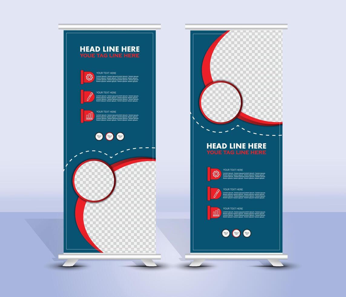 Corporate red and blue wavy roll up banner template design vector