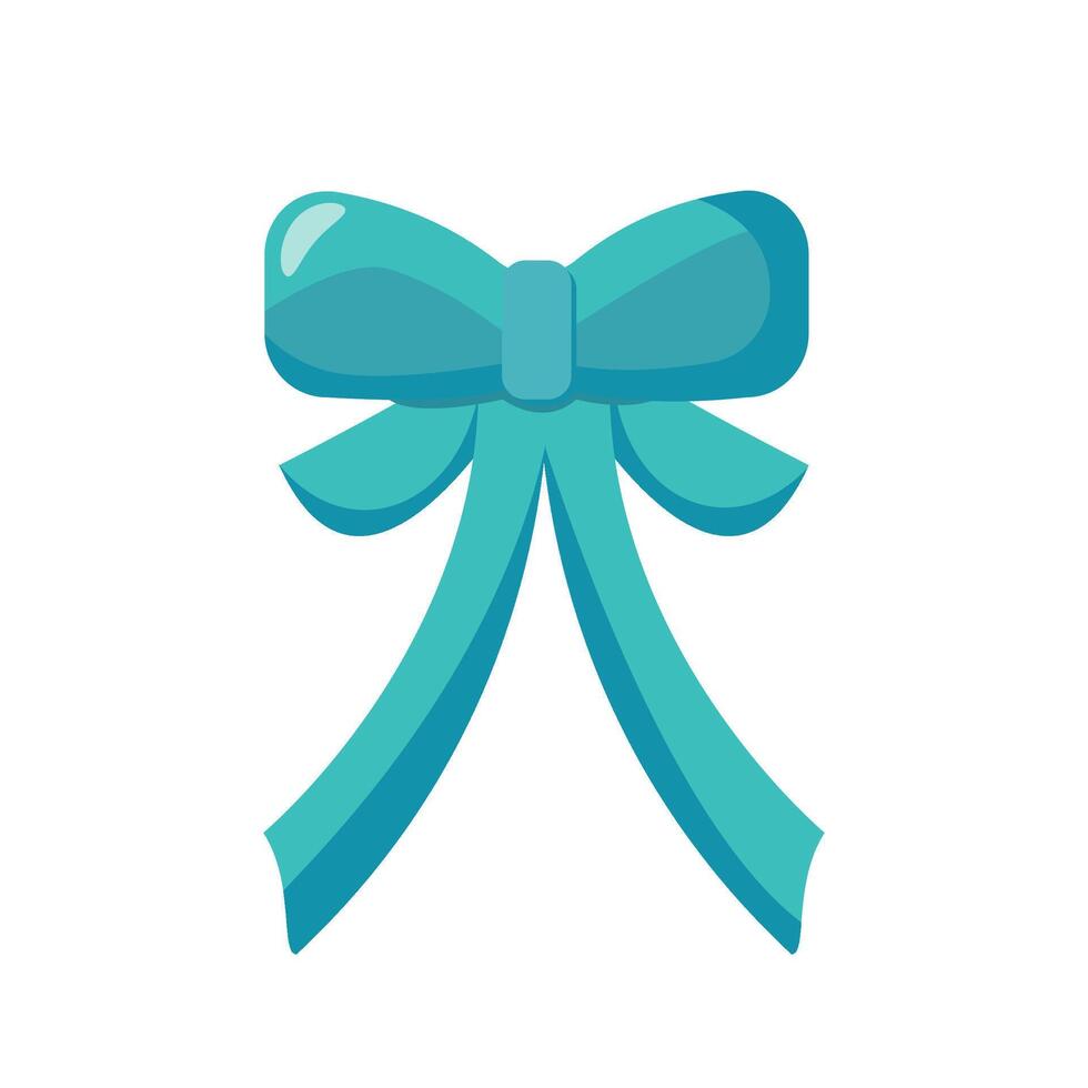 Turquoise decorative bow with ribbon, minimal flat style, isolated on white background, symbol of celebration and gift wrapping concept vector