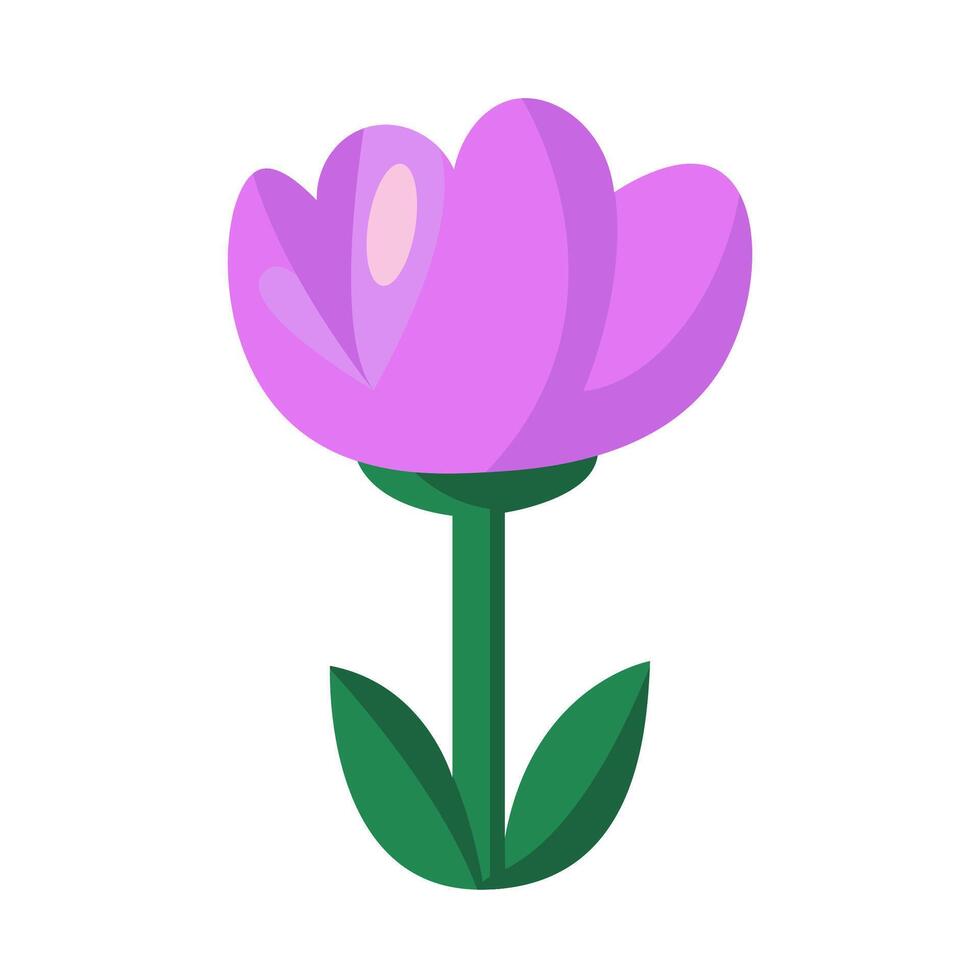 Minimalist illustration of a pink flower with green stem and leaves, isolated on white background, symbolizing simplicity and nature vector