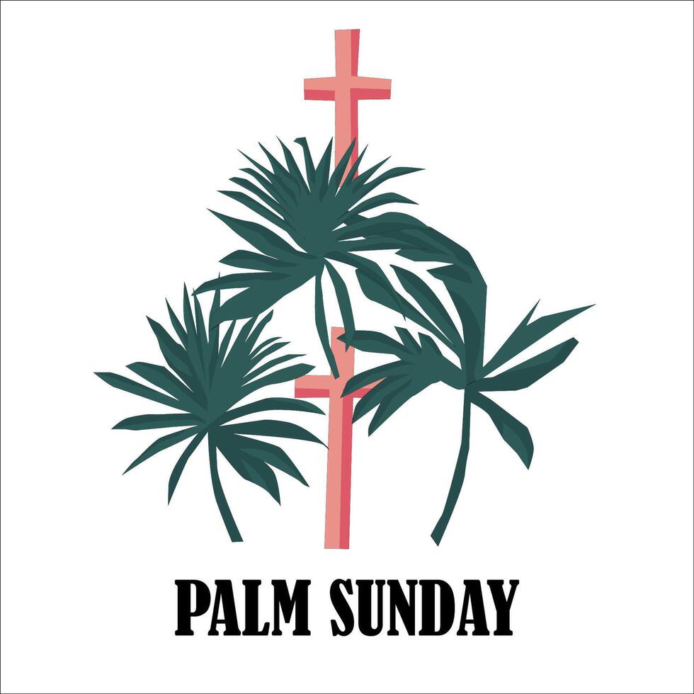 Palm Sunday with leaves and cross vector