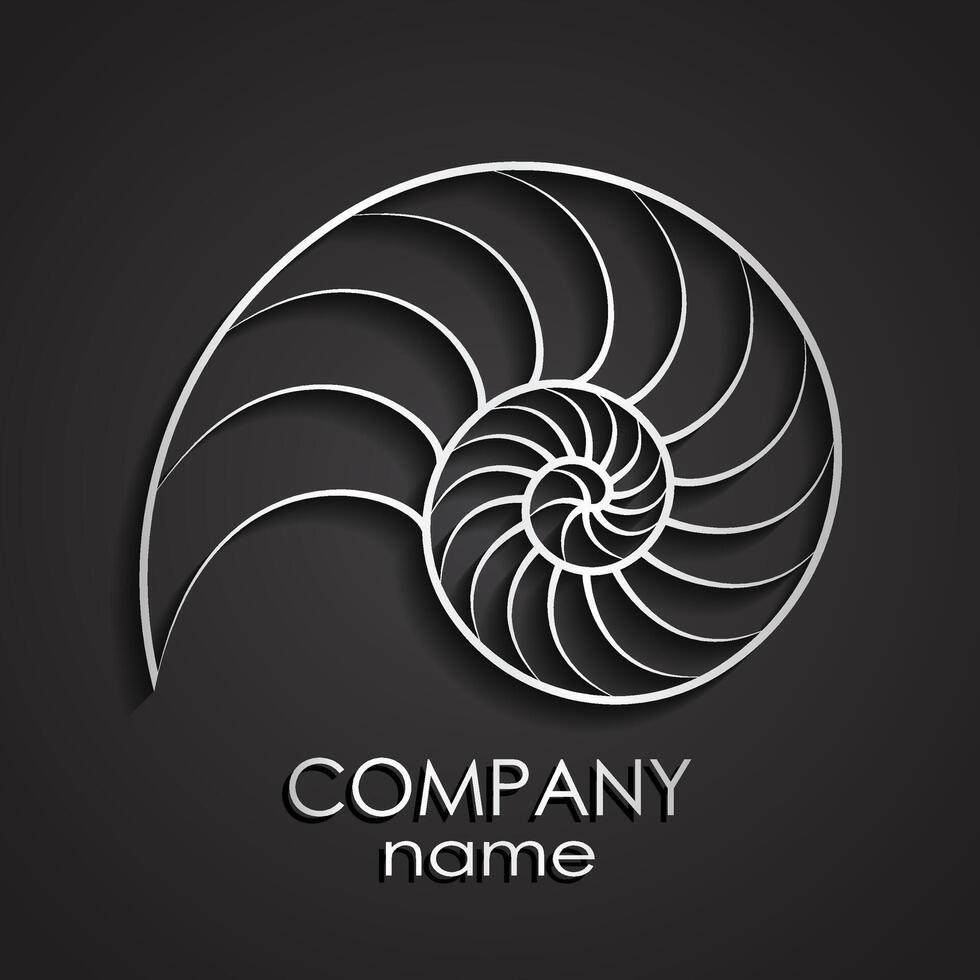 3d silver nautilus shell spiral shape logo vector