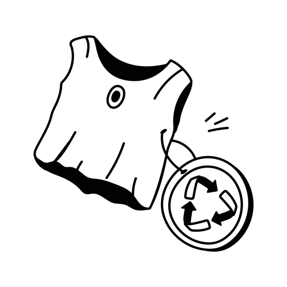 A simple, black and white icon of a recycled tank top with a recycle symbol label vector
