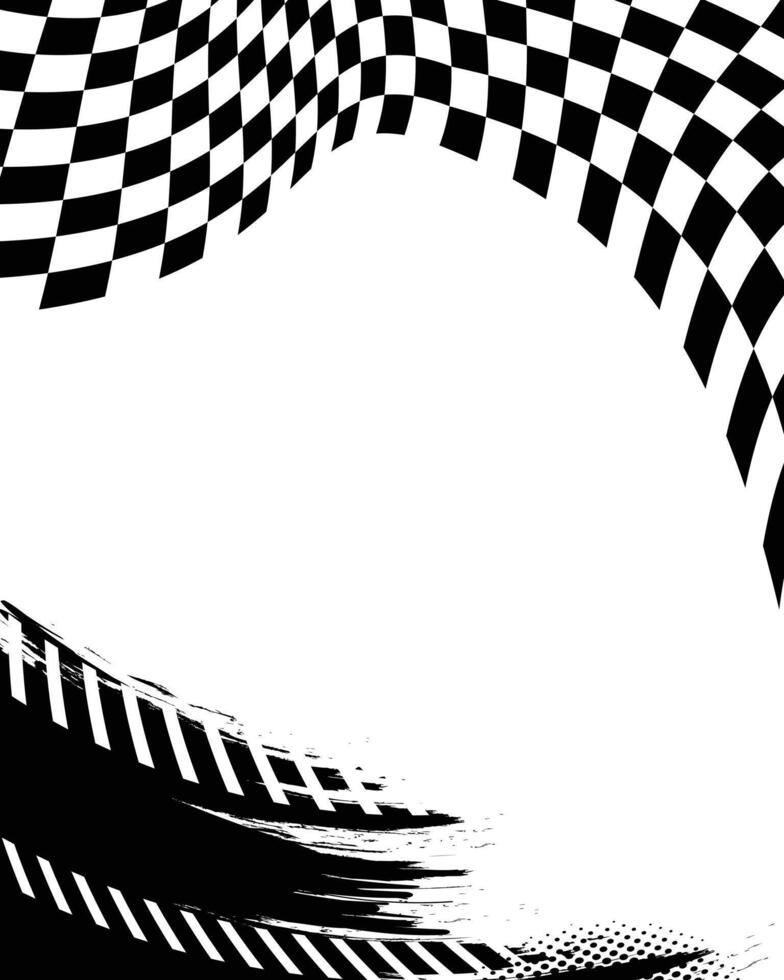 Blank background of black and white checkered flag with abstract grunge brush strokes vector