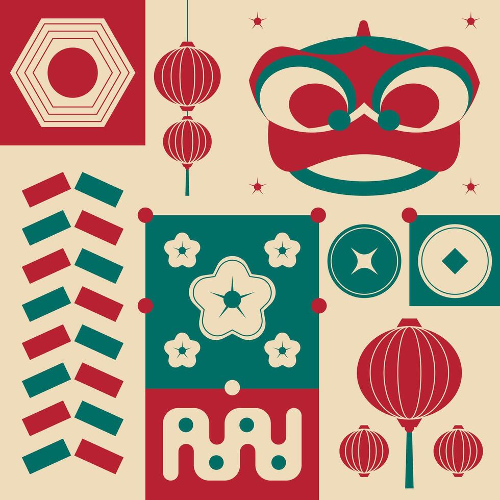 Chinese lunar new year in scandinavian style vector