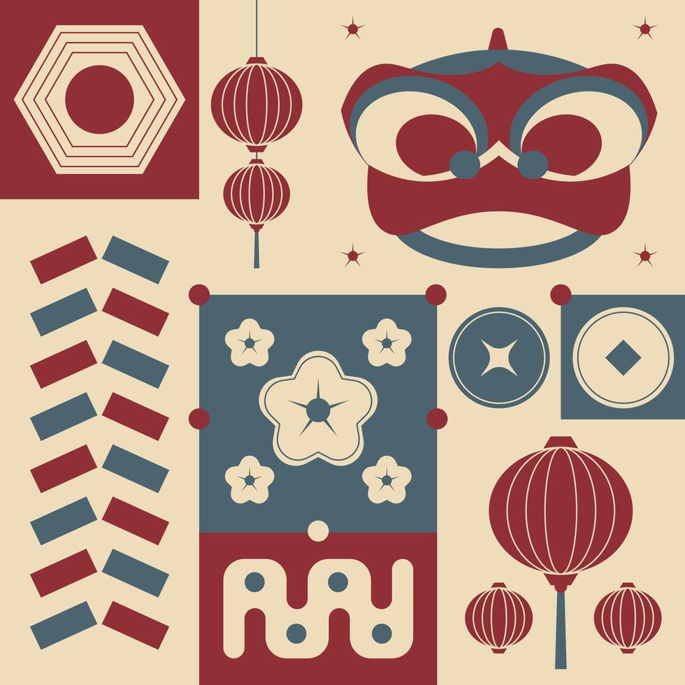 Vintage chinese lunar new year in scandinavian style vector