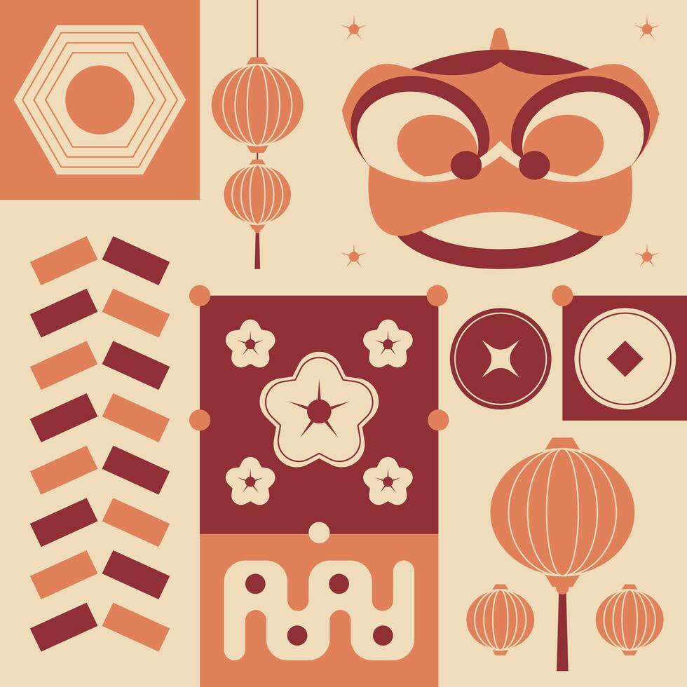 Retro chinese lunar new year in scandinavian style vector