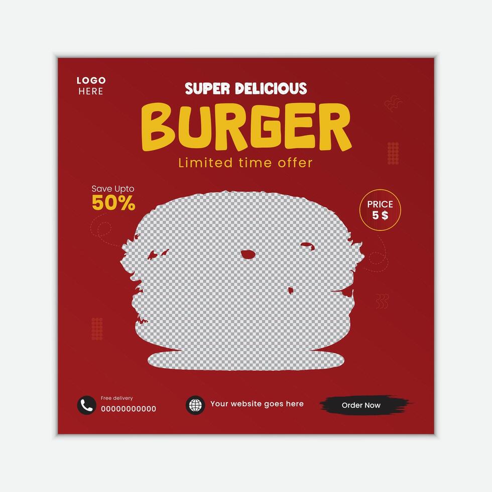 Burger Deal of the Day Social Media Post Template Juicy Burger Promotional Post Design for Foodies vector