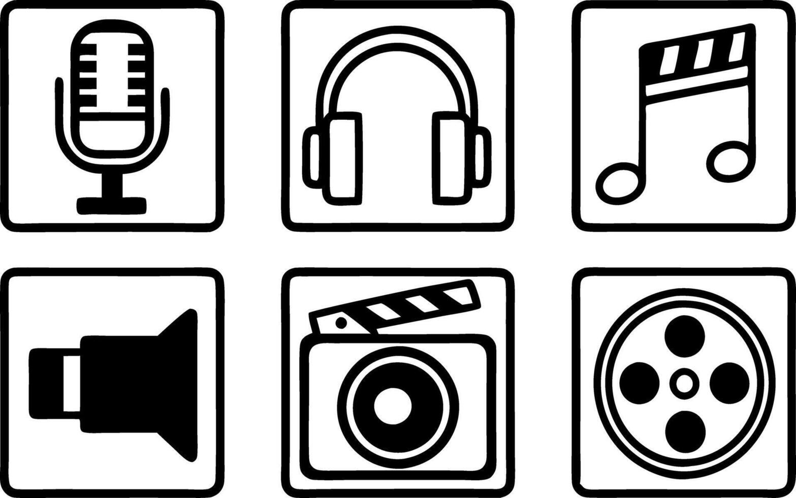 Stylish Line Icons Media and Entertainment line icon set, line art symbol of media and entertainment outline icon art illustration vector