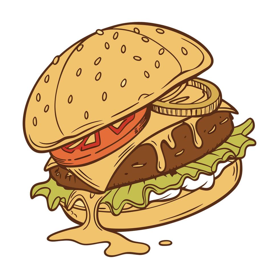 Editable Burger Illustration with White Background vector