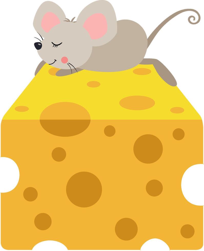 Little mouse sleeping on top of cheese vector