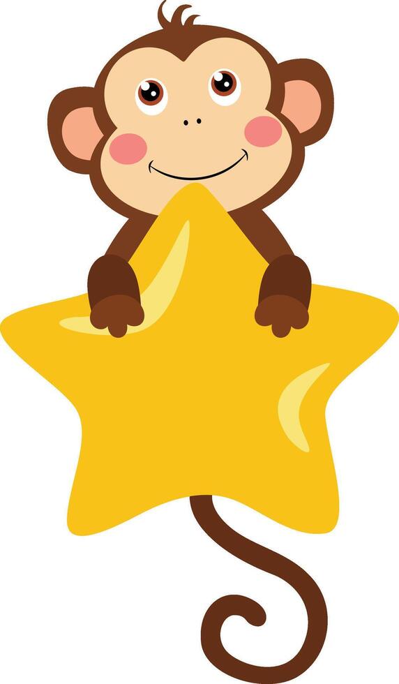 Cute monkey flying holding a big star vector